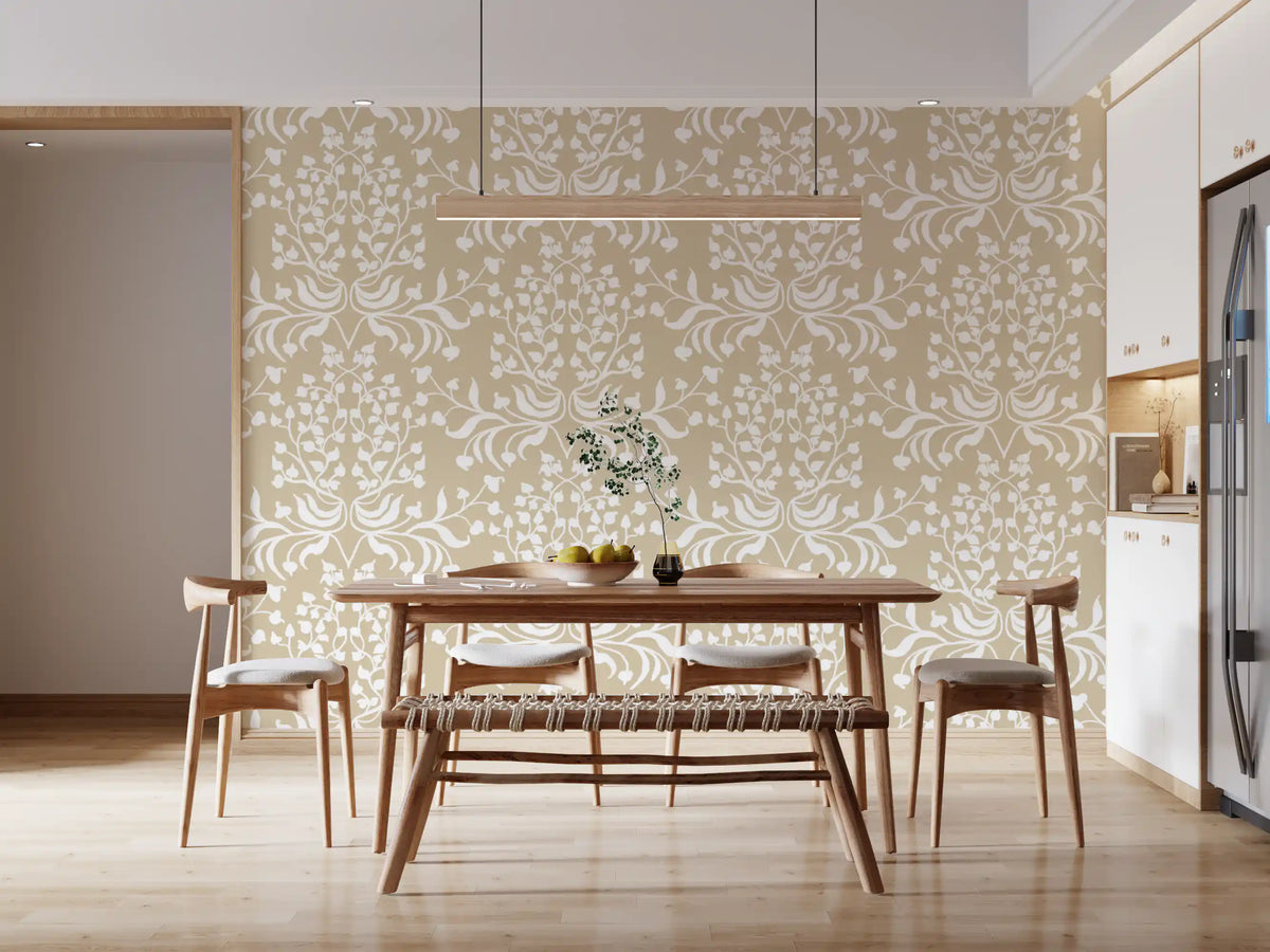Cream and White Damask Silhouette Wallpaper⁠