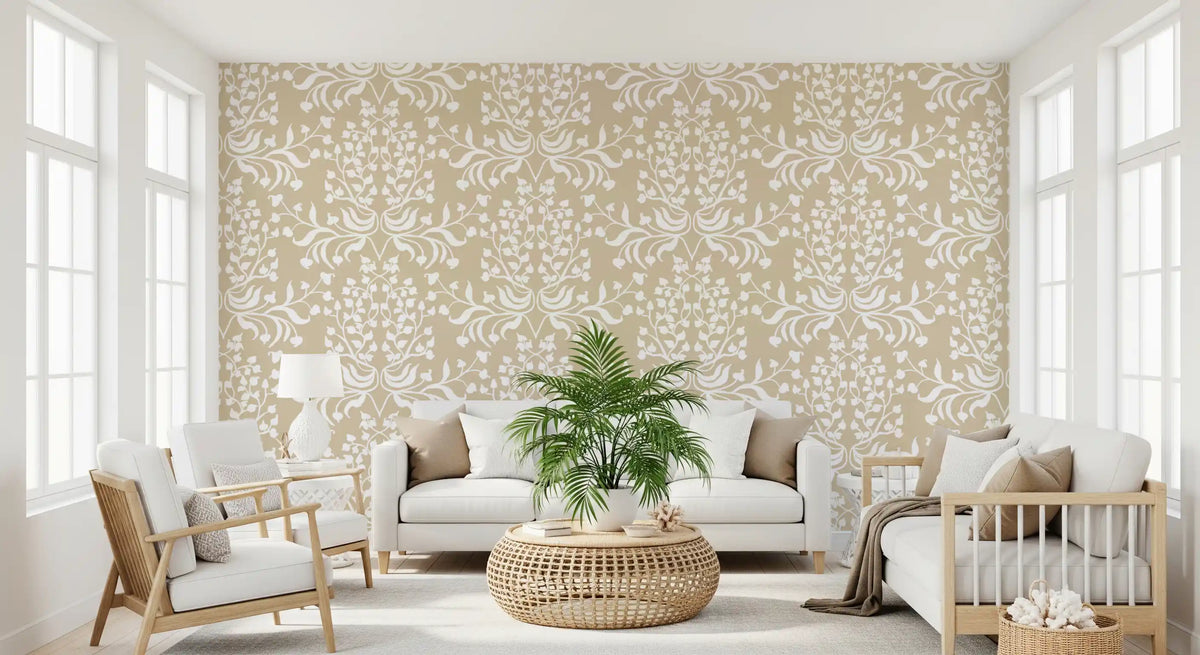 Cream and White Damask Silhouette Wallpaper⁠