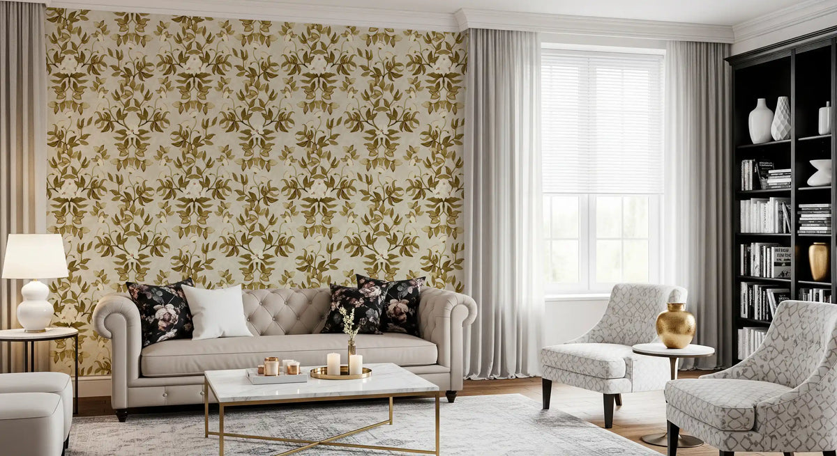 Vintage Hand-Painted Foliage Repeats Wallpaper⁠