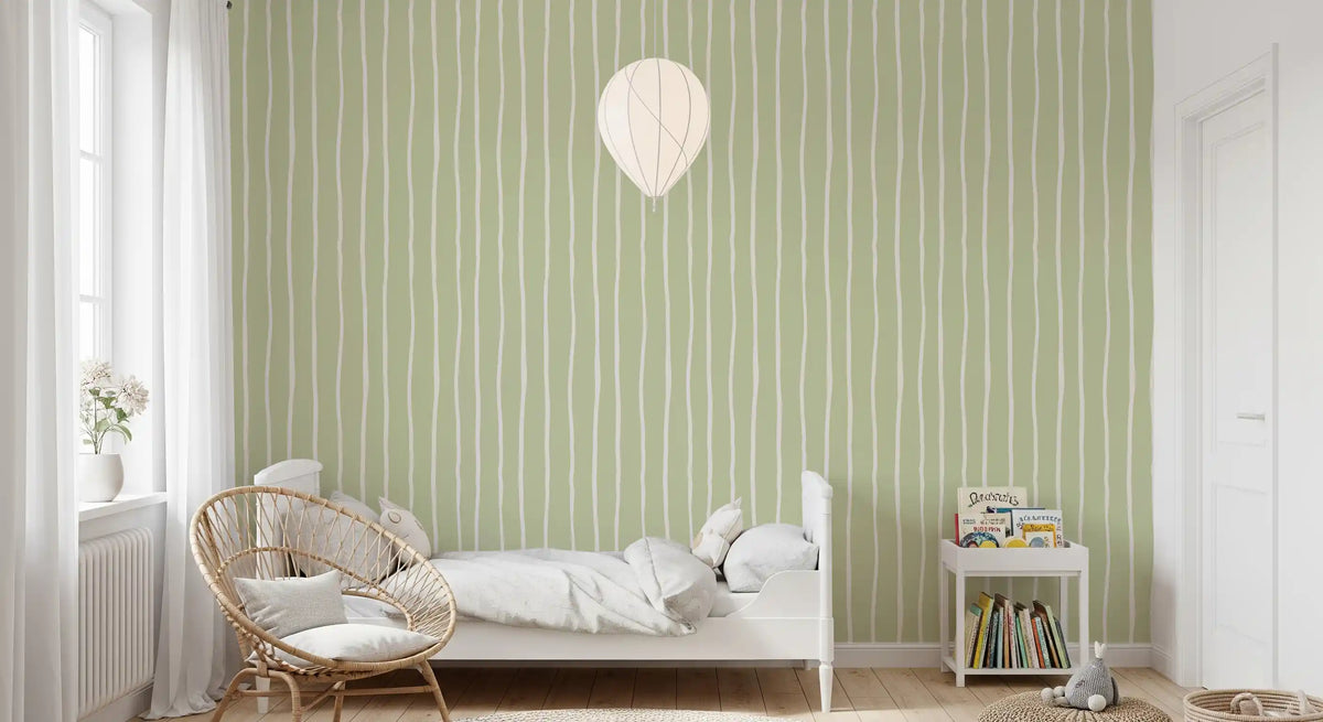 Soft Sage Hand-Drawn Vertical Stripes Wallpaper⁠