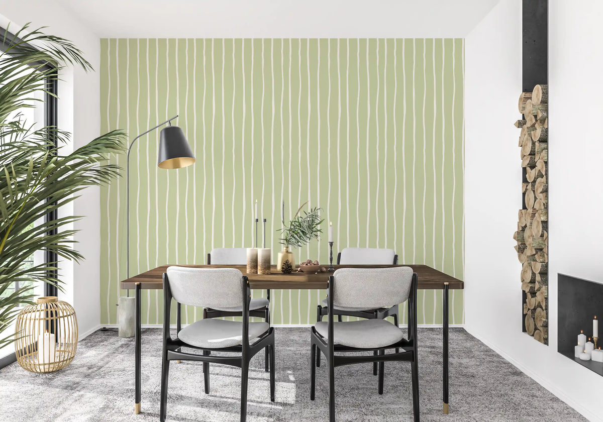 Soft Sage Hand-Drawn Vertical Stripes Wallpaper⁠