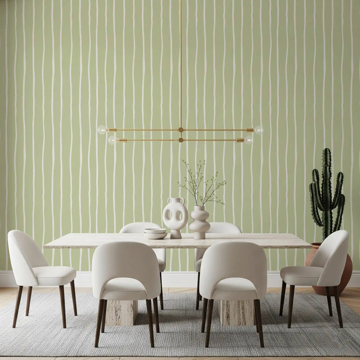 Soft Sage Hand-Drawn Vertical Stripes Wallpaper⁠