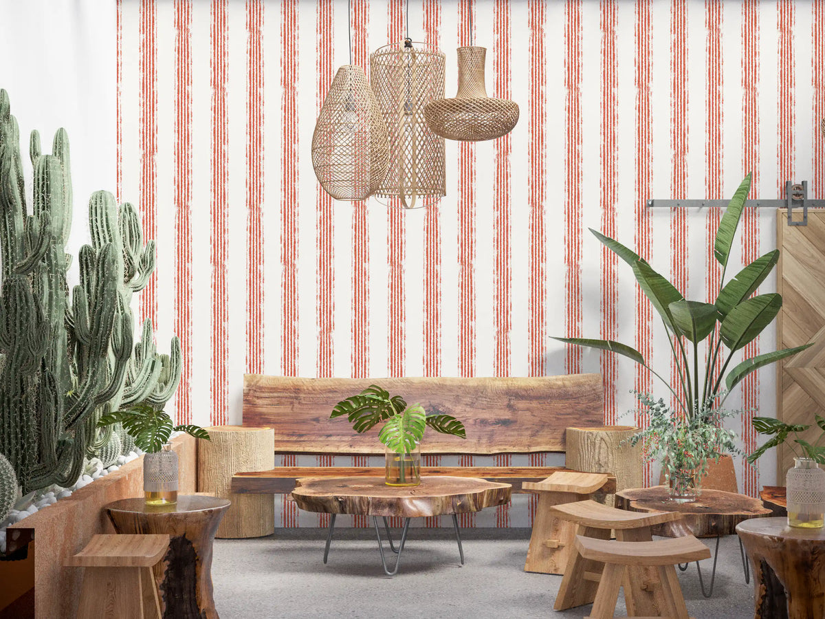 Minimalist Terracotta Line Pattern Wallpaper⁠