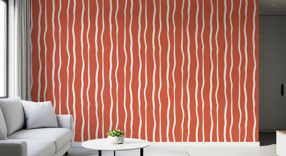 Minimalist Terracotta and White Linear Pattern Wallpaper⁠