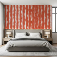 Minimalist Terracotta and White Linear Pattern Wallpaper⁠