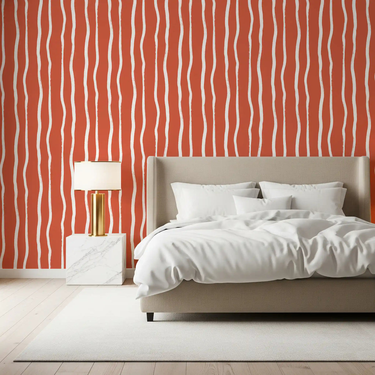 Minimalist Terracotta and White Linear Pattern Wallpaper⁠