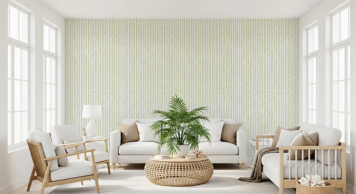 Sage Green Hand-Drawn Vertical Stripes Wallpaper⁠