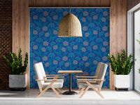 Danube Retro Vintage Floral Zinnia Cow Parsley in Turquoise Royal Blue Wallpaper⁠