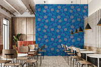 Danube Retro Vintage Floral Zinnia Cow Parsley in Turquoise Royal Blue Wallpaper⁠