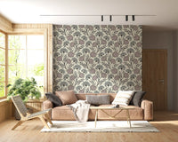 Danube Retro Vintage Floral Zinnia Cow Parsley in Charcoal Ecru Wallpaper⁠