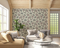 Danube Retro Vintage Floral Zinnia Cow Parsley in Charcoal Ecru Wallpaper⁠