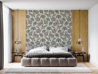 Danube Retro Vintage Floral Zinnia Cow Parsley in Charcoal Ecru Wallpaper⁠