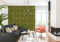 Danube Retro Vintage Floral Zinnia Cow Parsley in Yellow Moss Green Wallpaper⁠