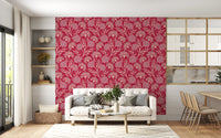 Danube Retro Vintage Floral Zinnia Cow Parsley in Viva Magenta Red Wallpaper⁠