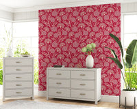 Danube Retro Vintage Floral Zinnia Cow Parsley in Viva Magenta Red Wallpaper⁠
