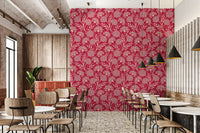 Danube Retro Vintage Floral Zinnia Cow Parsley in Viva Magenta Red Wallpaper⁠