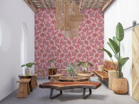 Danube Retro Vintage Floral Zinnia Cow Parsley in Viva Magenta Red Warm Sand  Wallpaper⁠
