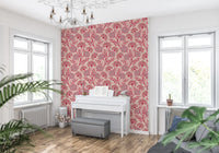 Danube Retro Vintage Floral Zinnia Cow Parsley in Viva Magenta Red Warm Sand  Wallpaper⁠