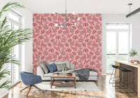 Danube Retro Vintage Floral Zinnia Cow Parsley in Viva Magenta Red Warm Sand  Wallpaper⁠