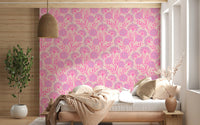 Danube Retro Vintage Floral Zinnia Cow Parsley in Pretty In Pink Wallpaper⁠