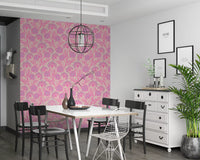 Danube Retro Vintage Floral Zinnia Cow Parsley in Pretty In Pink Wallpaper⁠