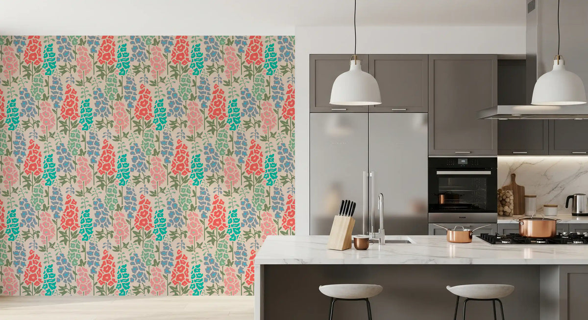 Delphinium Garden Retro Summer Floral Brights Wallpaper⁠