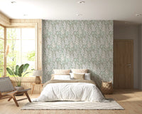 Delphinium Garden Retro Summer Floral White Gray Wallpaper⁠