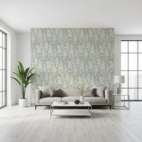 Delphinium Garden Retro Summer Floral White Gray Wallpaper⁠
