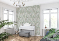 Delphinium Garden Retro Summer Floral White Gray Wallpaper⁠
