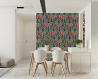 Delphinium Garden Retro Summer Floral Navy Blue Red Purple Wallpaper⁠