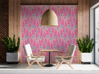 Delphinium Garden Retro Summer Floral Pretty Pink Wallpaper⁠