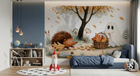 Little Ghost and Hedgehog Gather Fall Leaves Wall Mural