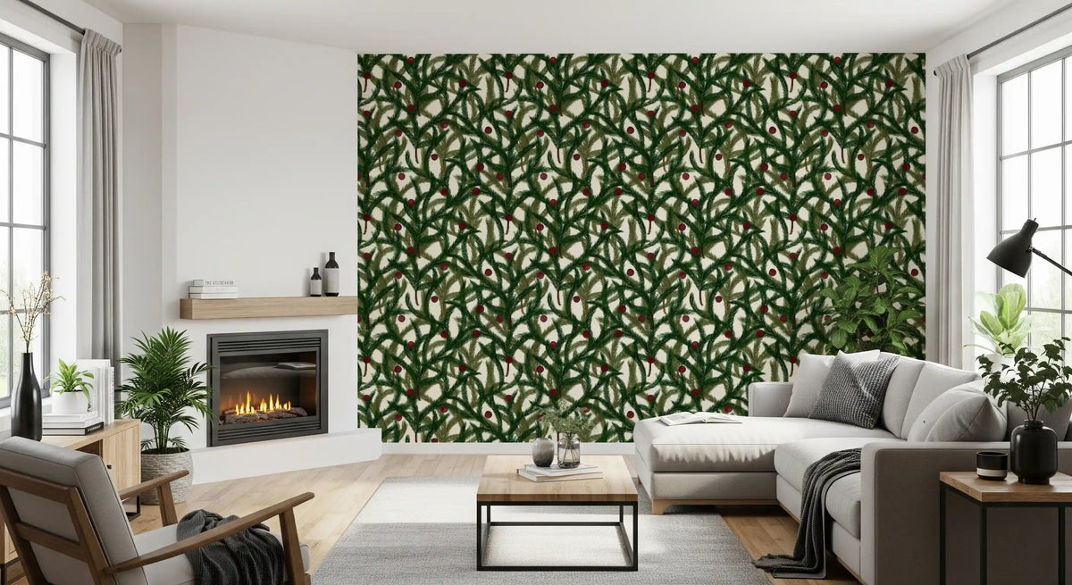 Dense Christmas Evergreen Pine Branch Winter Forest Pattern Wallpaper⁠