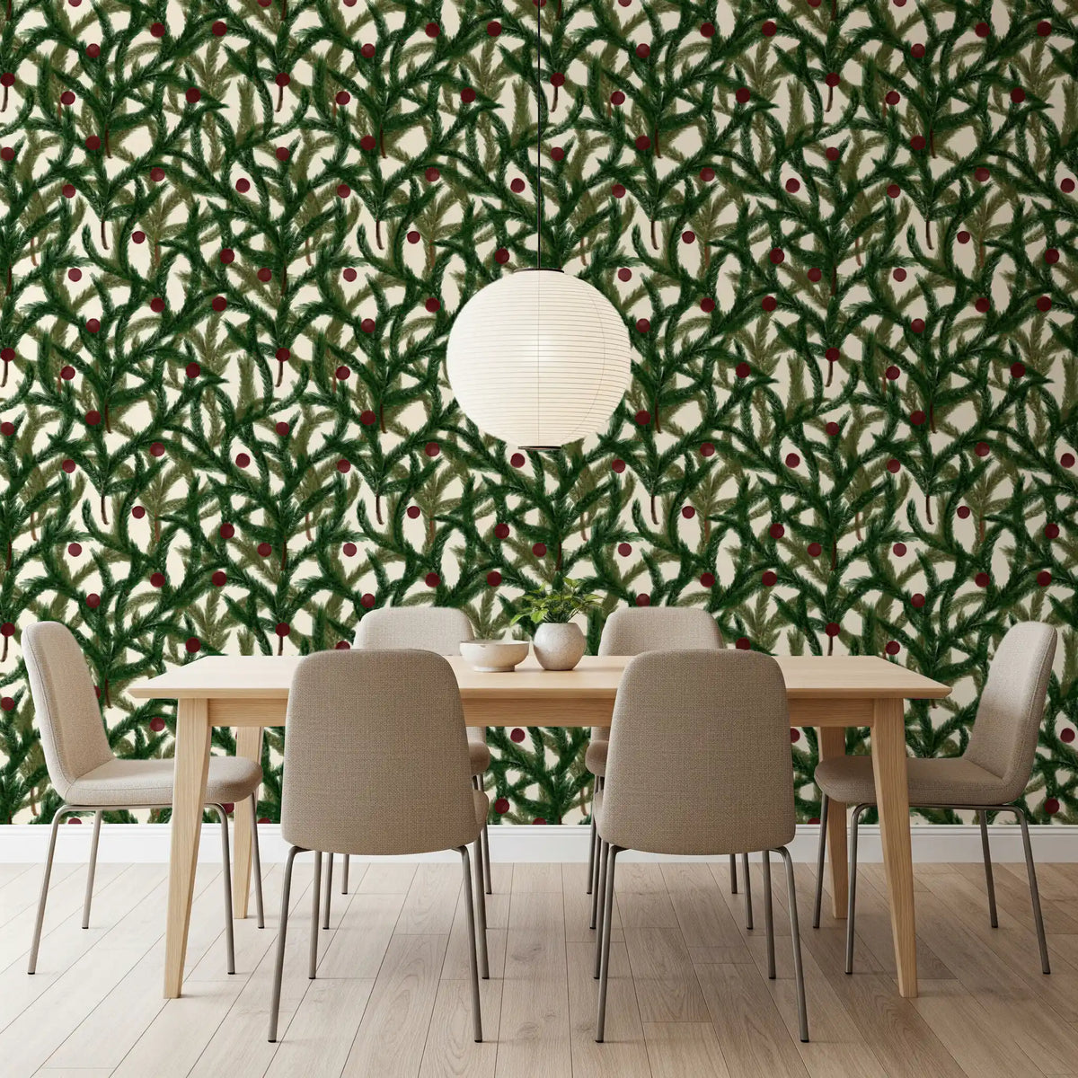 Dense Christmas Evergreen Pine Branch Winter Forest Pattern Wallpaper⁠