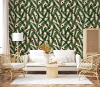 Watercolor Christmas Pine Needles and Red Berries Holiday Pattern Wallpaper⁠