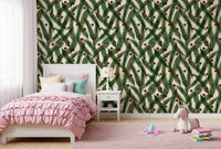 Watercolor Christmas Pine Needles and Red Berries Holiday Pattern Wallpaper⁠
