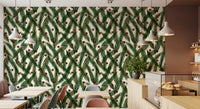 Watercolor Christmas Pine Needles and Red Berries Holiday Pattern Wallpaper⁠