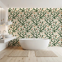 Watercolor Pine Branches with Oranges Cinnamon and Pine Cones Wallpaper⁠