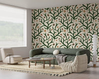 Watercolor Pine Branches with Oranges Cinnamon and Pine Cones Wallpaper⁠