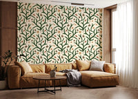 Watercolor Pine Branches with Oranges Cinnamon and Pine Cones Wallpaper⁠