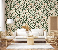 Watercolor Pine Branches with Oranges Cinnamon and Pine Cones Wallpaper⁠