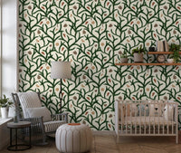 Watercolor Trellis Pine Branches with Oranges Cinnamon & Pine Cones Wallpaper⁠
