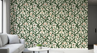 Watercolor Trellis Pine Branches with Oranges Cinnamon & Pine Cones Wallpaper⁠