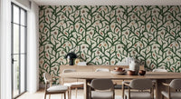 Watercolor Trellis Pine Branches with Oranges Cinnamon & Pine Cones Wallpaper⁠