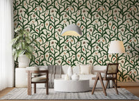 Watercolor Trellis Pine Branches with Oranges Cinnamon & Pine Cones Wallpaper⁠