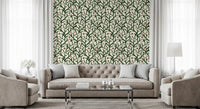 Watercolor Trellis Pine Branches with Oranges Cinnamon & Pine Cones Wallpaper⁠