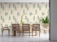 Woodland Pine Trees and Stars Winter Pattern - Green Ginger Wallpaper⁠