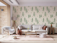 Woodland Pine Trees and Stars Winter Pattern - Green Ginger Wallpaper⁠