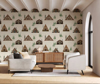 Small Snowy Mountain Huts Village Cabincore Winter Pattern Wallpaper⁠