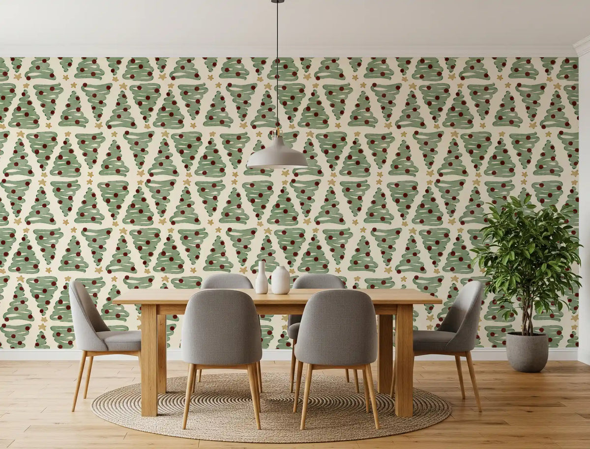 Alternating Holiday Xmas Staggered Christmas Trees Grid Wallpaper⁠